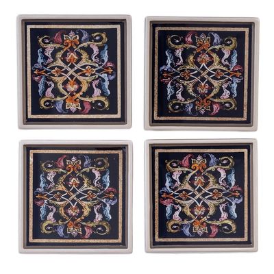 Alternate image for Artisan Hand-Painted Glass Coasters Set of 4 Silver Elegance