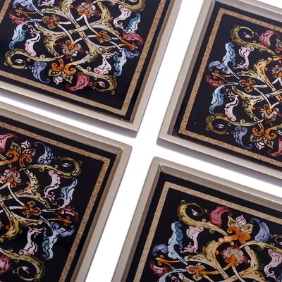 Alternate image for Artisan Hand-Painted Glass Coasters Set of 4 Silver Elegance