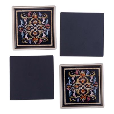 Alternate image for Artisan Hand-Painted Glass Coasters Set of 4 Silver Elegance