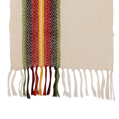 Alternate image for Hand-Woven 100 Alpaca Scarf in Ivory with Colorful Stripes Andean Glamor