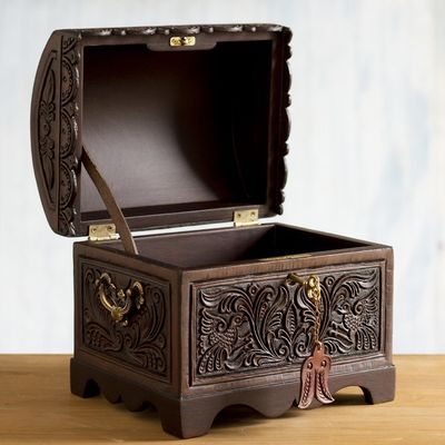 Alternate image for Cedar and Leather Floral Bird Decorative Box from Peru Andean Flight