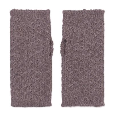 Alternate image for Patterned 100 Baby Alpaca Fingerless Mitts in Chestnut Passionate Pattern in Chestnut