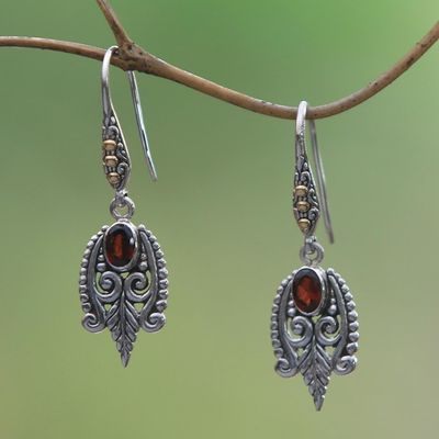 Main image for Balinese Sterling Silver and Garnet Gold Accent Earrings Dewdrop Caress