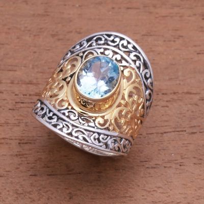 Alternate image for 4_5-Carat Gold Accented Blue Topaz Single-Stone Ring Powerful Gemstone