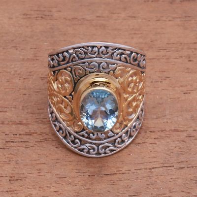 Alternate image for 4_5-Carat Gold Accented Blue Topaz Single-Stone Ring Powerful Gemstone