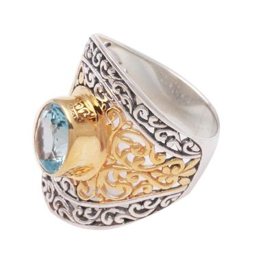 Alternate image for 4_5-Carat Gold Accented Blue Topaz Single-Stone Ring Powerful Gemstone