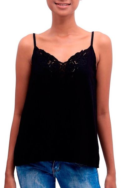 Alternate image for Floral Embroidered Rayon Tank Top in Onyx from Bali Onyx Kerawang