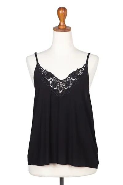 Alternate image for Floral Embroidered Rayon Tank Top in Onyx from Bali Onyx Kerawang