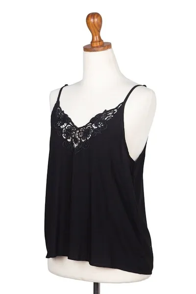 Alternate image for Floral Embroidered Rayon Tank Top in Onyx from Bali Onyx Kerawang