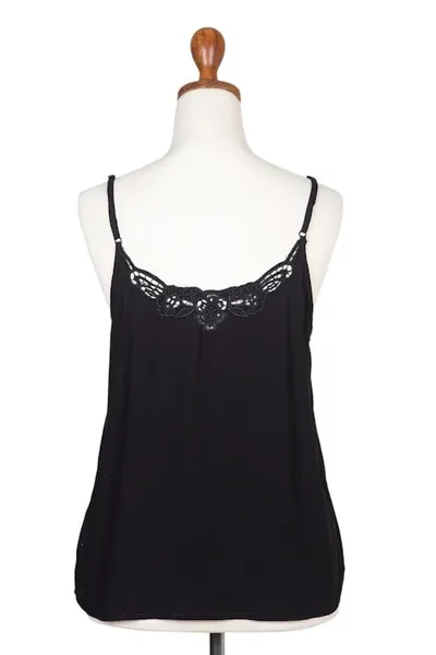 Alternate image for Floral Embroidered Rayon Tank Top in Onyx from Bali Onyx Kerawang