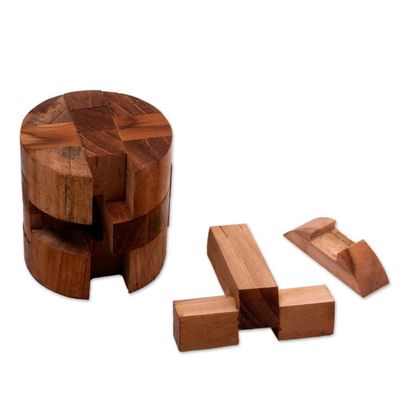 Alternate image for Challenging 3-D Puzzle Artwork Handcrafted of Teak Wood Forest Cylinder