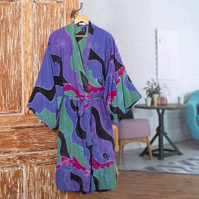 Alternate image for Womens batik robe Turquoise Ocean