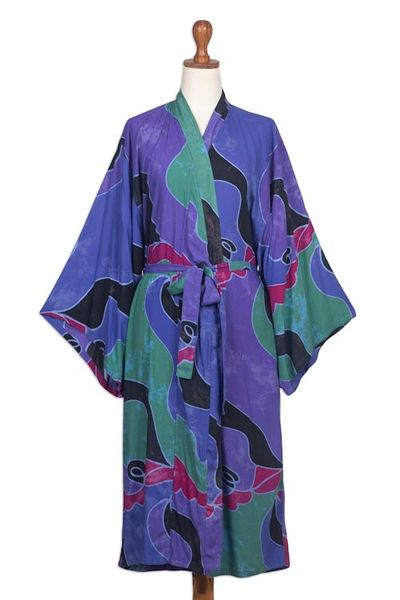 Alternate image for Womens batik robe Turquoise Ocean