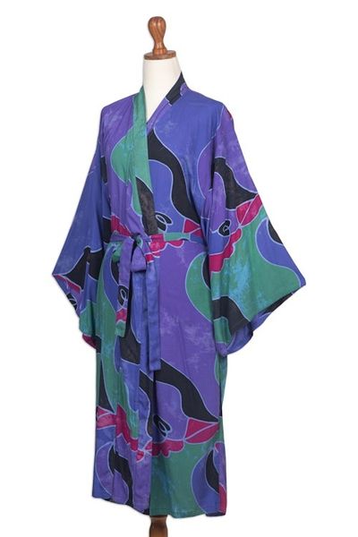 Alternate image for Womens batik robe Turquoise Ocean