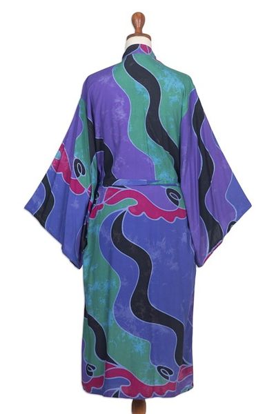 Alternate image for Womens batik robe Turquoise Ocean