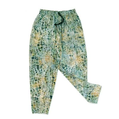 Alternate image for Verdant Hand-Printed Cotton Pants from Bali Forest Pebbles