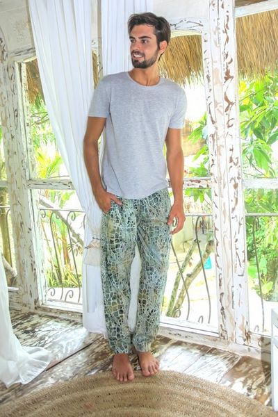 Alternate image for Verdant Hand-Printed Cotton Pants from Bali Forest Pebbles