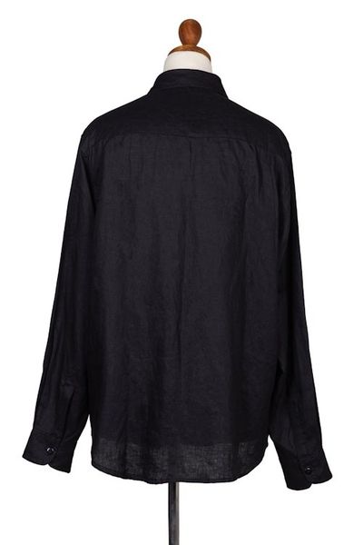 Alternate image for Mens Linen Shirt with Handmade Floral Embroidered Details Coal Garden