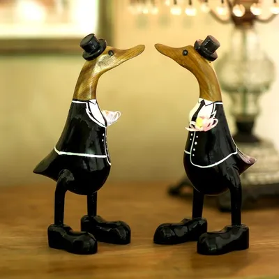Alternate image for Bamboo Root and Wood Male Duck Wedding Sculptures Pair Gentlemens Love