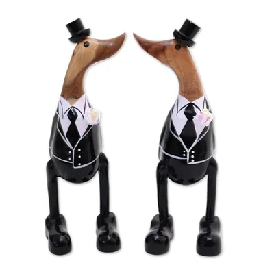 Alternate image for Bamboo Root and Wood Male Duck Wedding Sculptures Pair Gentlemens Love