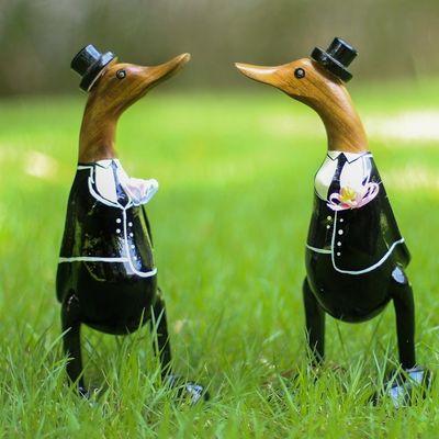 Alternate image for Bamboo Root and Wood Male Duck Wedding Sculptures Pair Gentlemens Love