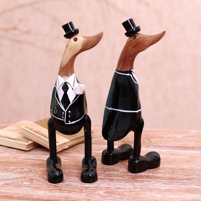 Alternate image for Bamboo Root and Wood Male Duck Wedding Sculptures Pair Gentlemens Love