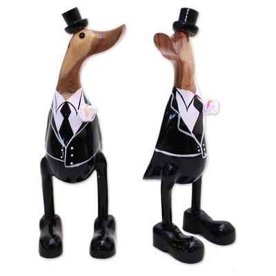 Alternate image for Bamboo Root and Wood Male Duck Wedding Sculptures Pair Gentlemens Love