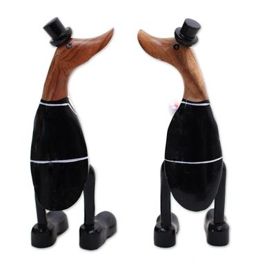 Alternate image for Bamboo Root and Wood Male Duck Wedding Sculptures Pair Gentlemens Love