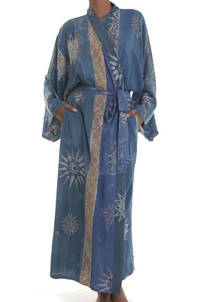 Alternate image for Womens Handcrafted Batik Robe Midnight in Blue