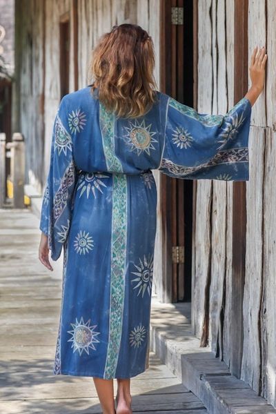 Alternate image for Womens Handcrafted Batik Robe Midnight in Blue