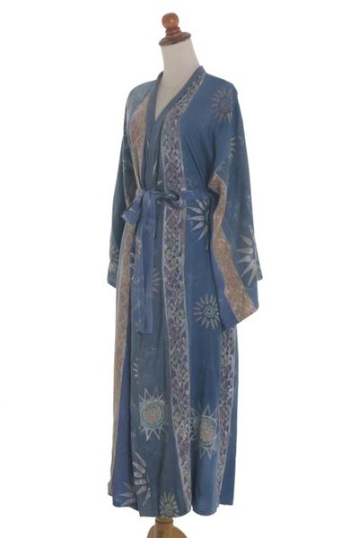 Alternate image for Womens Handcrafted Batik Robe Midnight in Blue