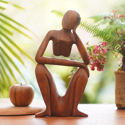 Alternate image for Handcrafted Modern Abstract Balinese Wood Sculpture Thinking of You