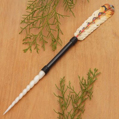 Alternate image for Feather-Themed Hand-Painted Hairpin in Warm Hues Feathered Nature