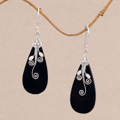 Alternate image for Sterling Silver and Lava Stone Drop Shaped Earrings Reaching Vines