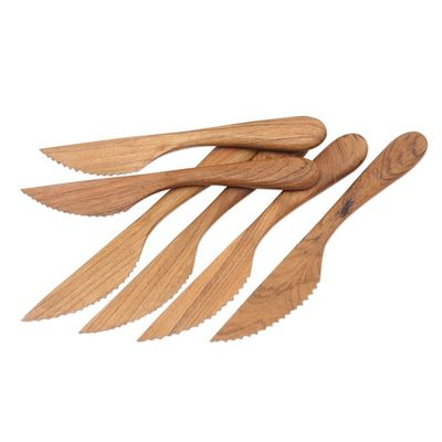 Alternate image for Handmade Teak Wood Dinner Knives from Bali Set of 6 Sharp Set