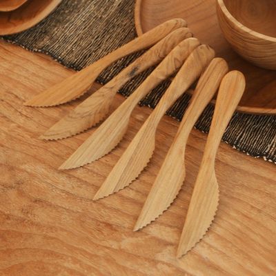 Alternate image for Handmade Teak Wood Dinner Knives from Bali Set of 6 Sharp Set