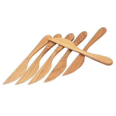Alternate image for Handmade Teak Wood Dinner Knives from Bali Set of 6 Sharp Set