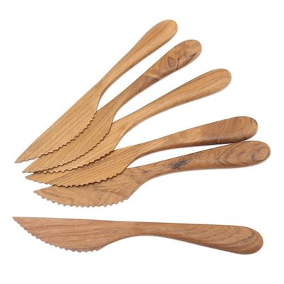 Alternate image for Handmade Teak Wood Dinner Knives from Bali Set of 6 Sharp Set