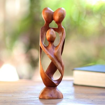 Alternate image for Hand Crafted Wood Family Statuette from Bali Family Spiral