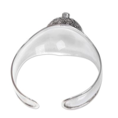 Alternate image for Artisan Crafted Carved Bone and Silver Cuff with Garnets Jungle Princess