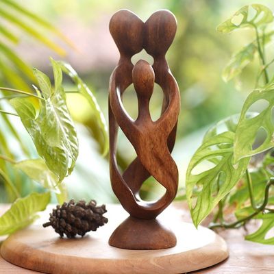 Alternate image for Hand Crafted Wood Family Statuette from Bali Family Spiral
