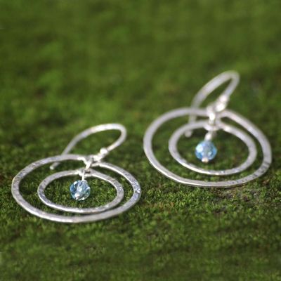 Alternate image for Sterling Silver Dangle Earrings Blue Halo