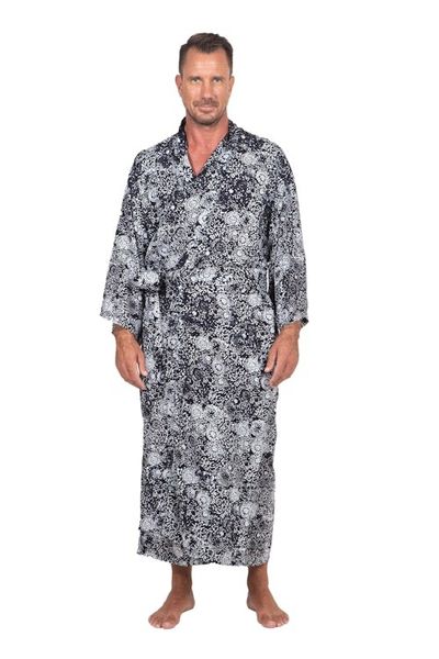 Alternate image for Mens Black Batik Patterned Robe Midnight Stars