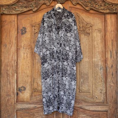 Alternate image for Mens Black Batik Patterned Robe Midnight Stars