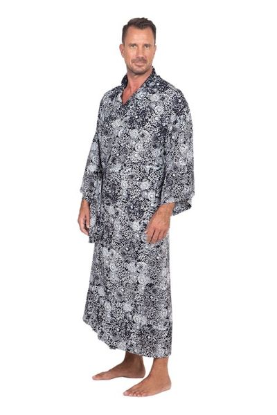 Alternate image for Mens Black Batik Patterned Robe Midnight Stars
