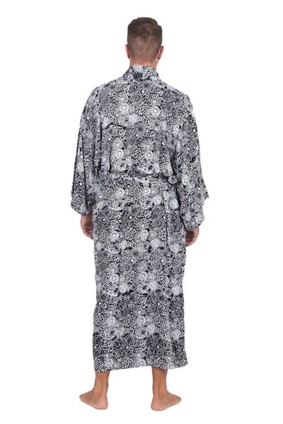 Alternate image for Mens Black Batik Patterned Robe Midnight Stars
