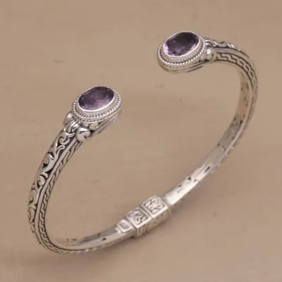 Alternate image for Modern Balinese Amethyst and 925 Silver Cuff Bracelet Magical Attraction