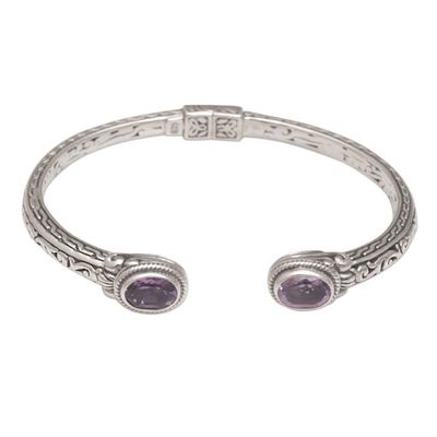 Alternate image for Modern Balinese Amethyst and 925 Silver Cuff Bracelet Magical Attraction