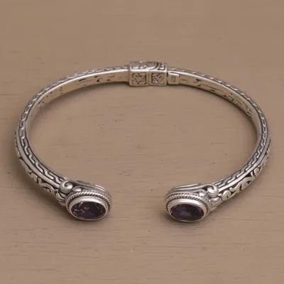 Alternate image for Modern Balinese Amethyst and 925 Silver Cuff Bracelet Magical Attraction