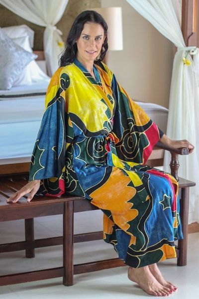 Alternate image for Womens Batik Patterned Robe Paradise Peacock